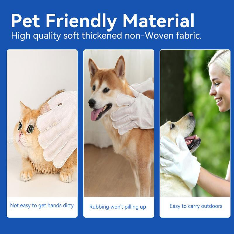 Pet Grooming Gloves, 6 PCS Pet Hair Skin Care Gloves, Portable Pet Cleaning Wipes, Pet Supplies, for Daily Care and Travel