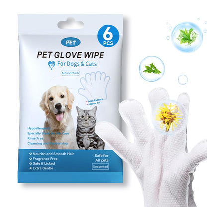 Pet Grooming Gloves, 6 PCS Pet Hair Skin Care Gloves, Portable Pet Cleaning Wipes, Pet Supplies, for Daily Care and Travel