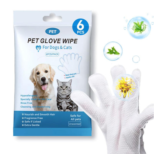 Pet Grooming Gloves, 6 PCS Pet Hair Skin Care Gloves, Portable Pet Cleaning Wipes, Pet Supplies, for Daily Care and Travel